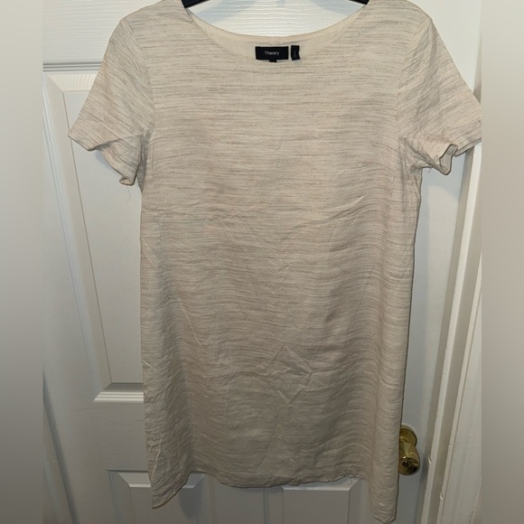 Theory Beige Panel Shift Dress in Sharkskin Crunch Women's Dress Size M - Picture 2 of 8
